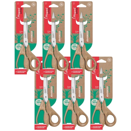 Maped Advanced Eco-Friendly Multipurpose 8-1/4in. Scissors, 6PK 499111